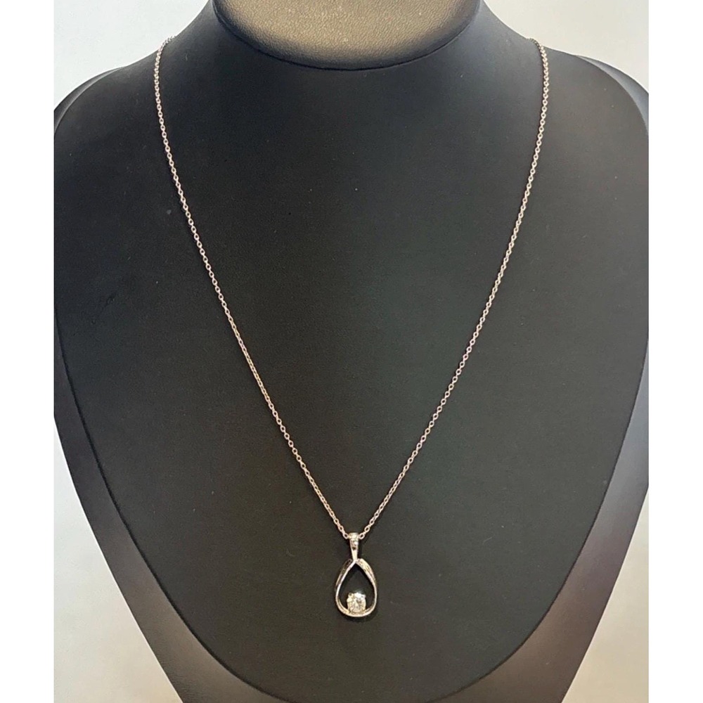 RMN Roman Teardrop Solitaire Pendant Necklace 925 Sterling Silver Chain Clear CZ